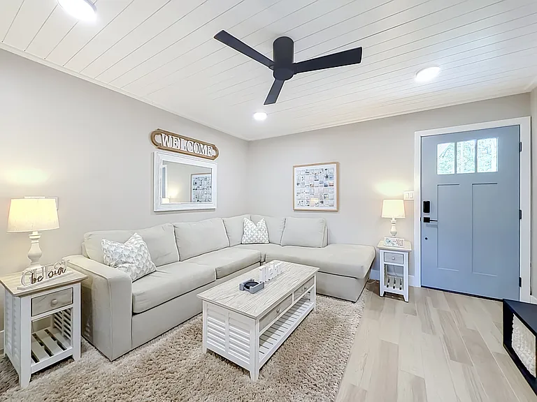 Full sized, sectional couch to relax watching TV or reading a book.