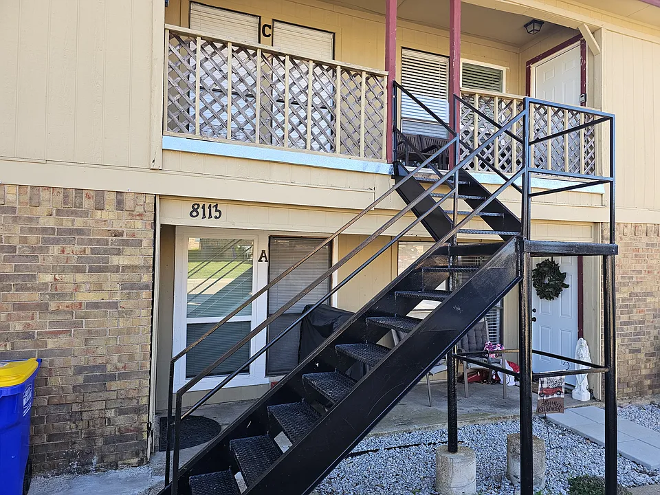 Front stairway of building.
