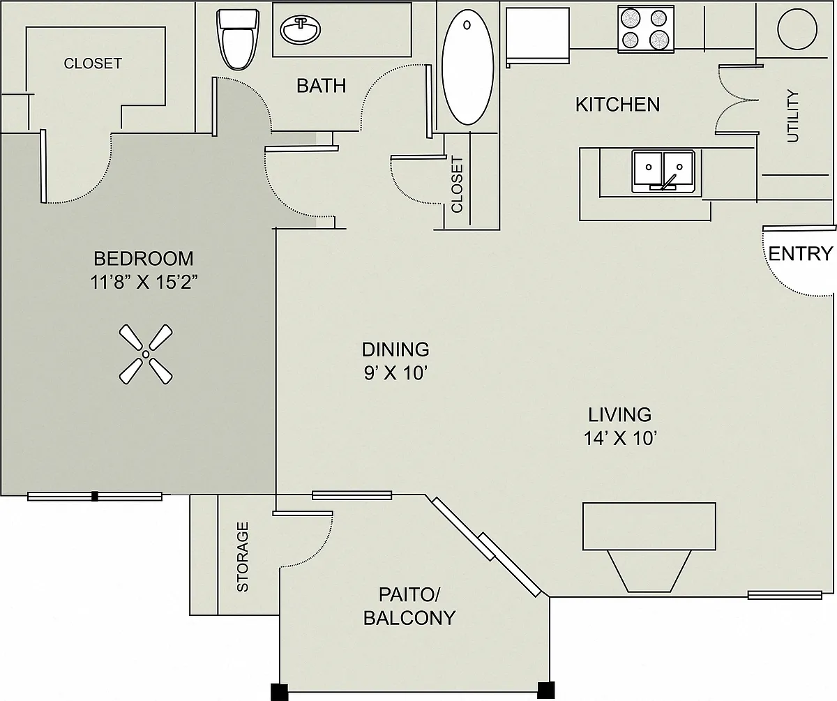 Floor plan 1 Bed Bal Harbor Renovated