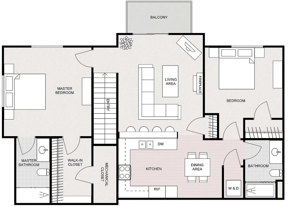 Floor plan Two Bedroom Two Bathroom - Upper Split