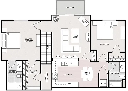 Floor plan Two Bedroom Two Bathroom - Upper Split