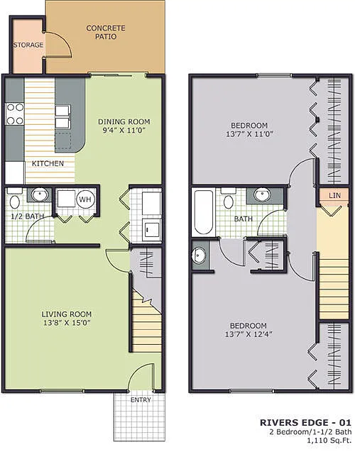 Floor plan 2 Bedroom Townhome