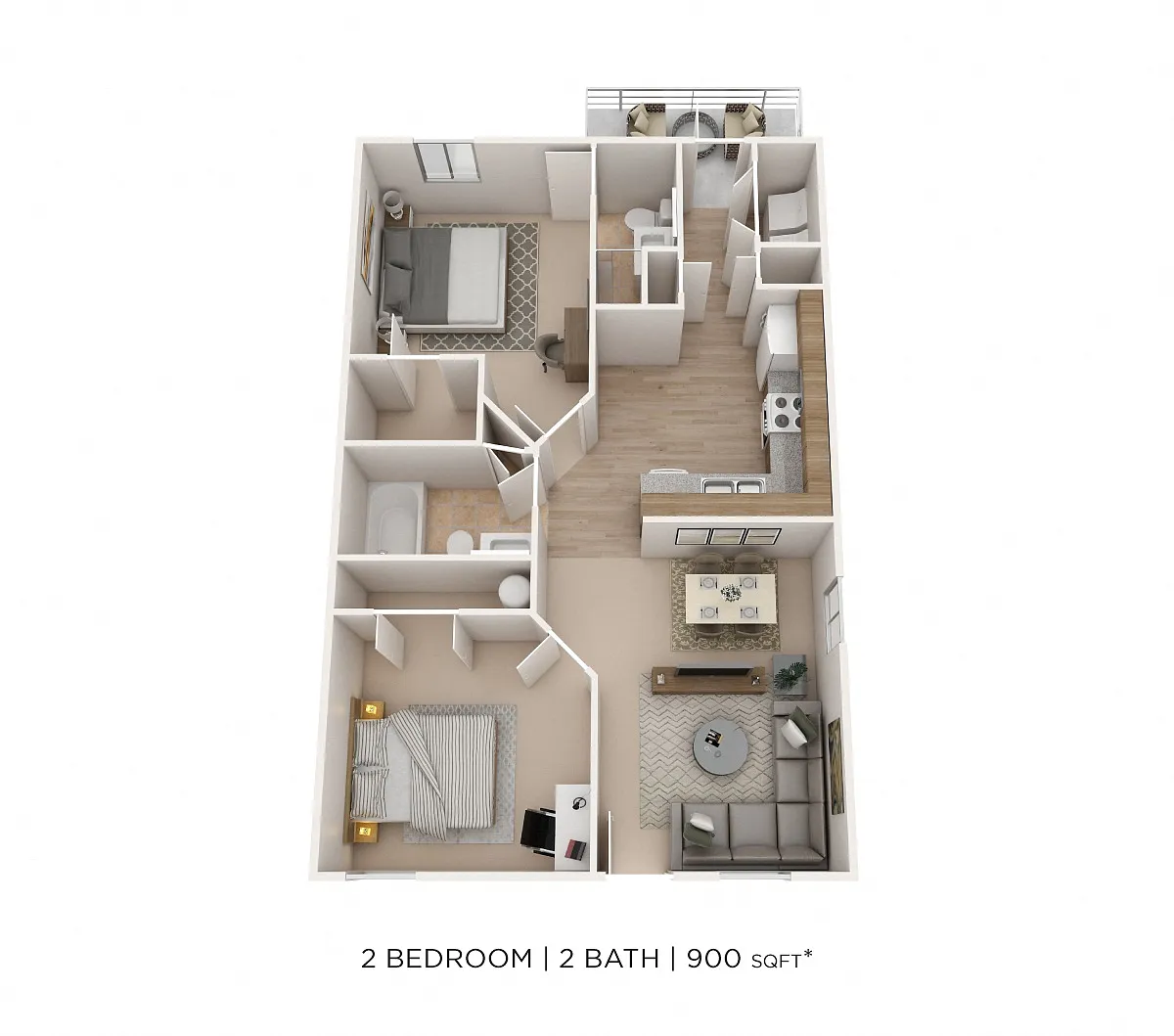 Floor plan Two Bedroom-Alexander Station 900 sqft