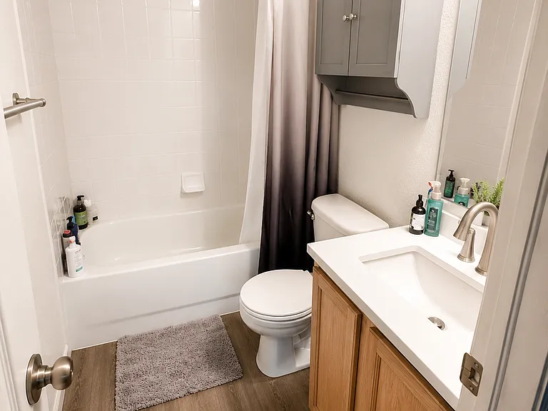 Guest bathroom. Standard tub.