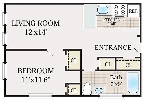 Floor plan 1 Bed 1 Bath
