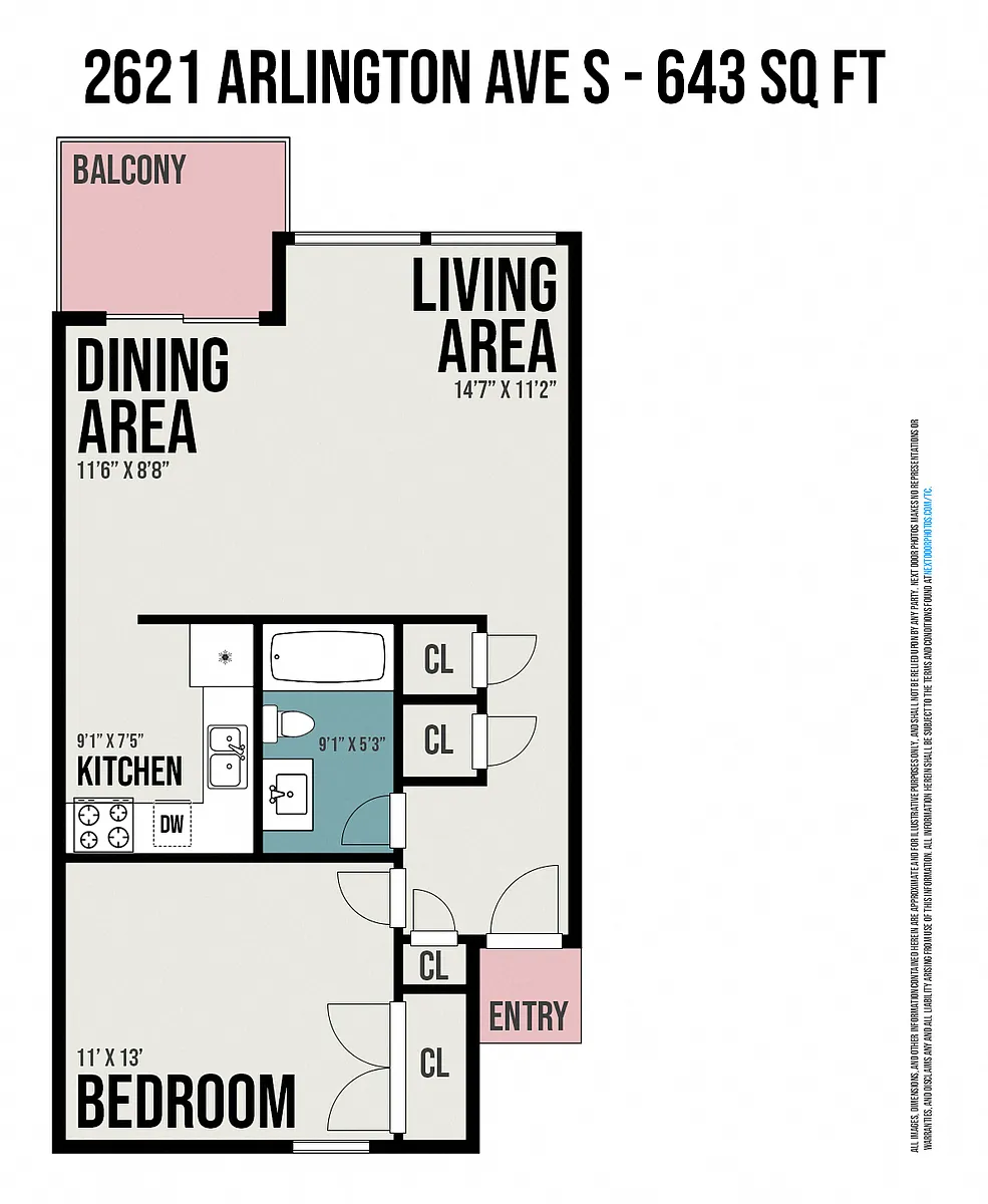 Floor plan 1 Bed 1 Bath