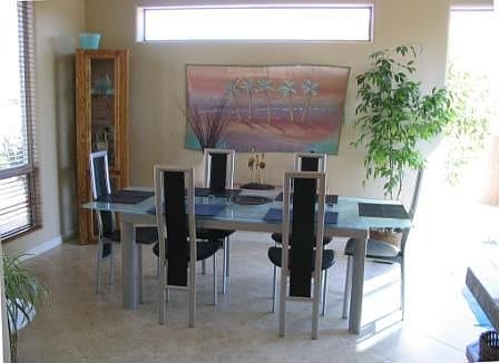 Formal dining room with clearstory windows