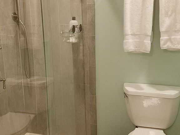 Brand new master bathroom with dual rain-head shower
