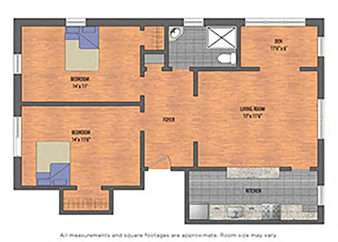 Floor plan TIER 23: 2 BEDROOM/DEN