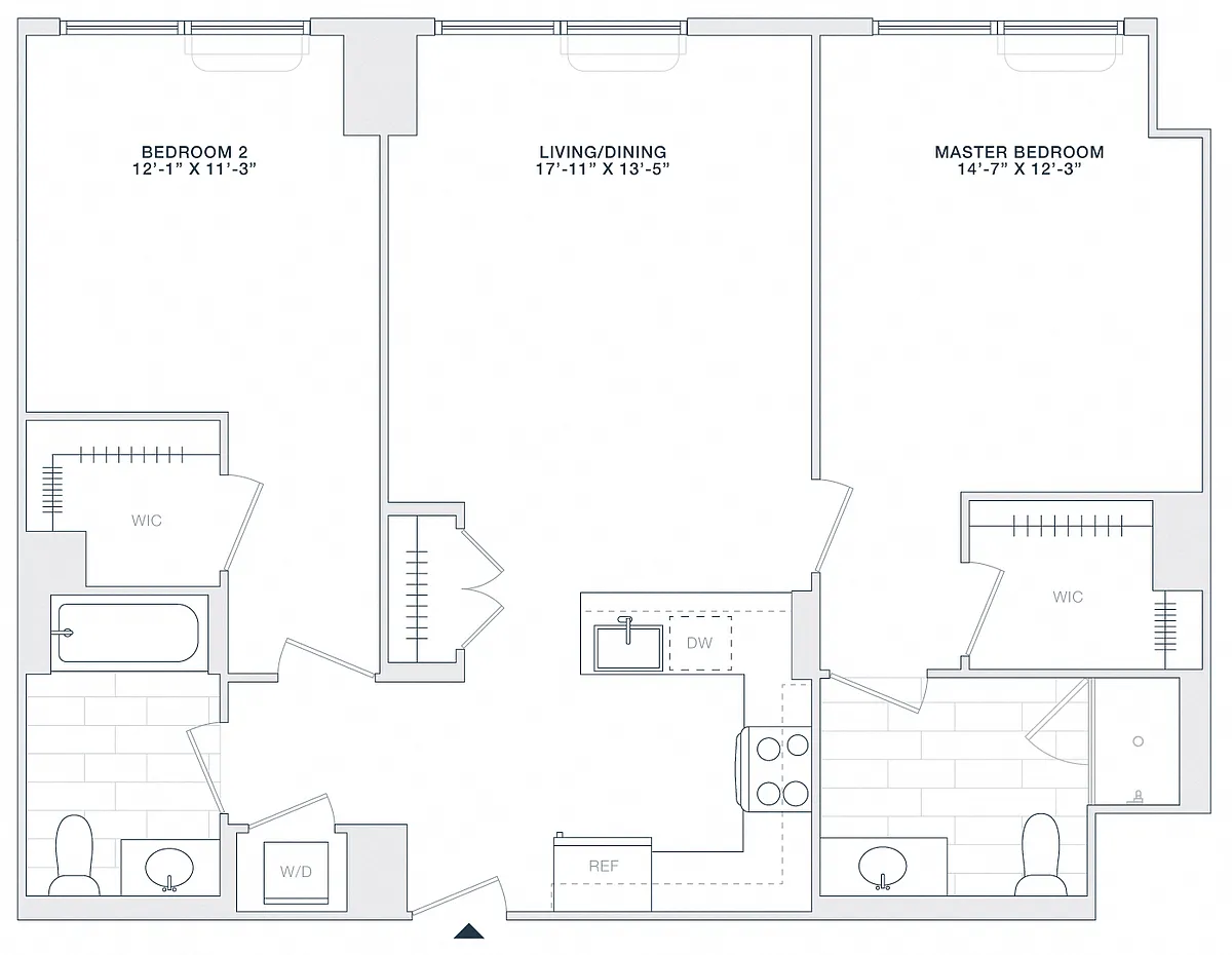 Floor plan 2 BED 2 BATH 1100 RSF