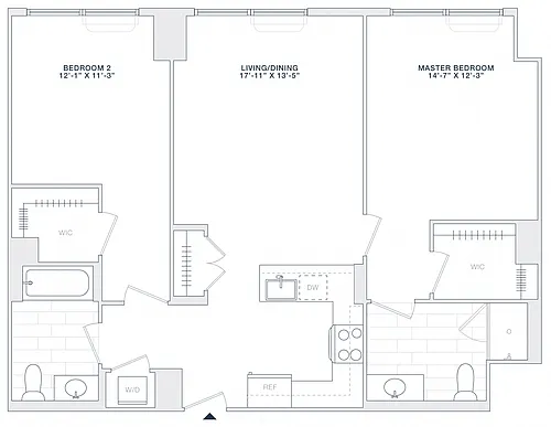 Floor plan 2 BED 2 BATH 1100 RSF