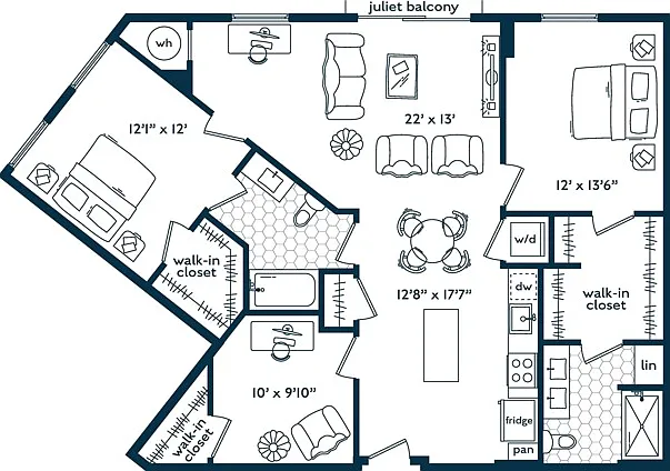 Two Bedroom Two Bath Den (1283 SF) Two Bedroom Two Bath Den (1283 SF)