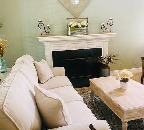 Living room with fireplace.