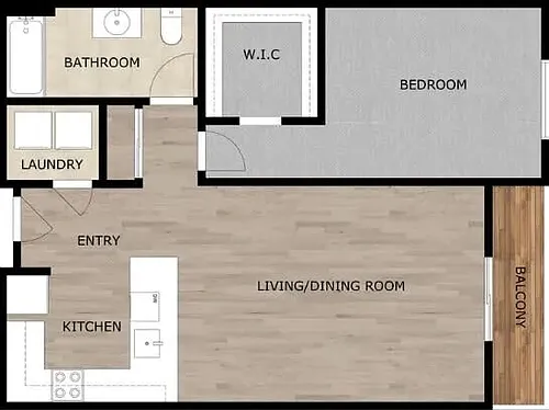 Floor plan 1BD, 1BTH 45%