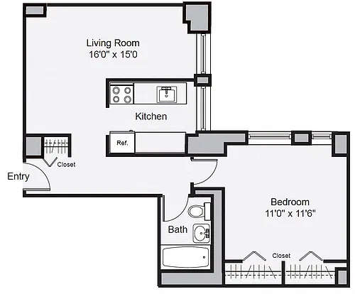 Floor plan 1-Bedroom, 1-Bath