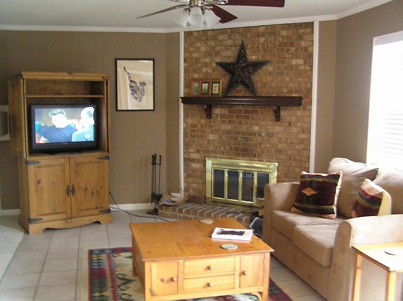 Den with fireplace