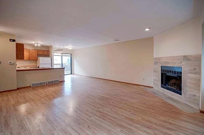 Living room with fireplace.