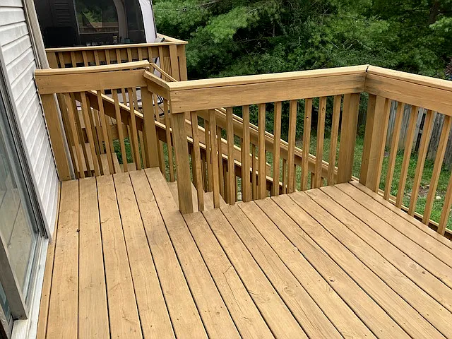 Deck with start of stairs to yard