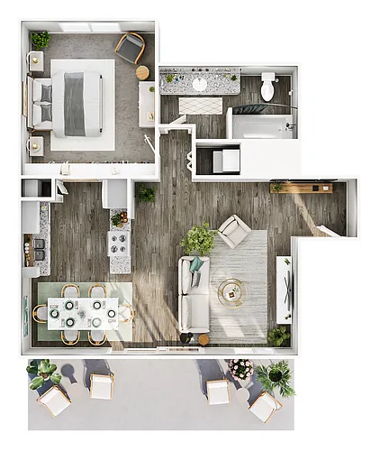 Floor plan 1 Bed, 1 Bath (810 Sq. Ft.)