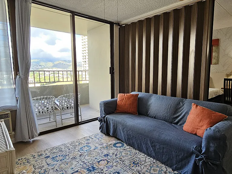Sliding accordion door to separate bedroom from living room