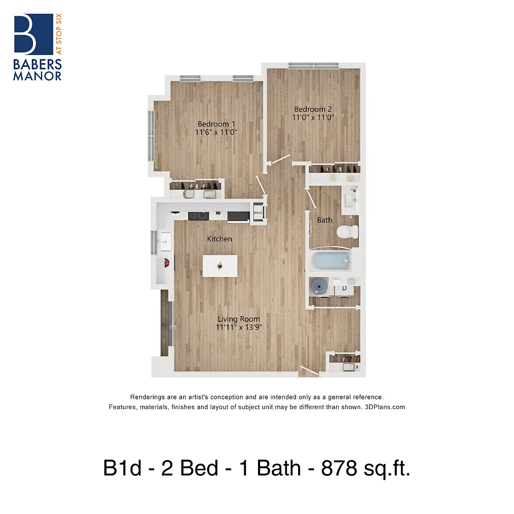 Floor plan B1d | 2 Bed | 1 Bath