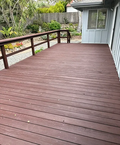 Redwood Deck taken from Primary Slider, looking at Kitchen nook.