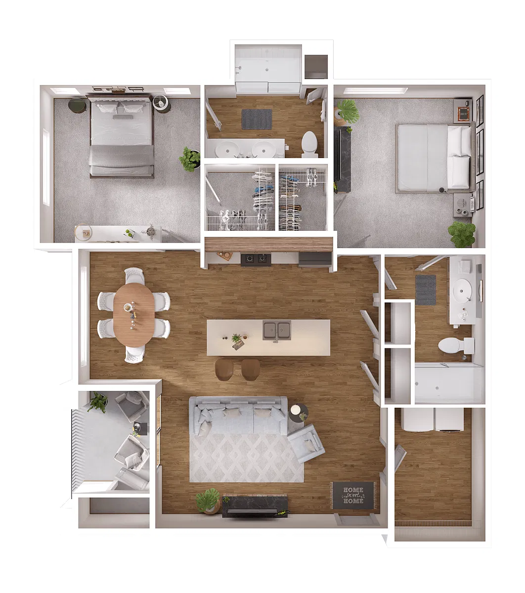 Floor plan 2 Bed 2 Bath A1