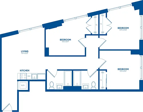 Floor plan 3 Bedroom, 2 Bath
