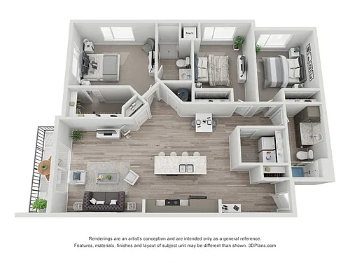 Floor plan Apartment Style- 3 Bedroom 2 Bathroom
