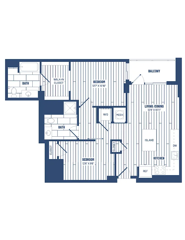 Floor plan 2 Bed/2 Bath Junior-HJR2D