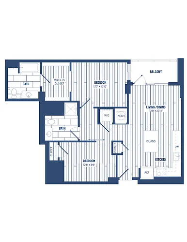 Floor plan 2 Bed/2 Bath Junior-HJR2D