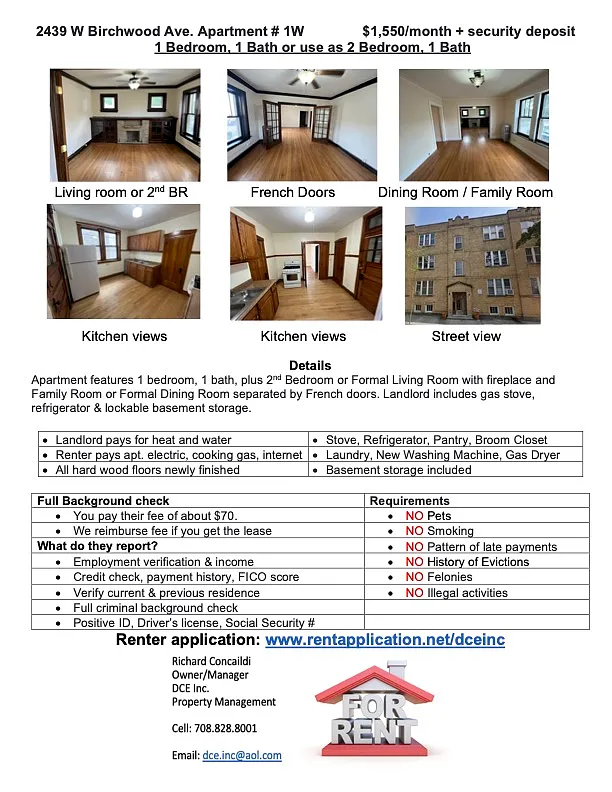 Rental Listing Sheet - 2437-2439 W Birchwood Ave #1W