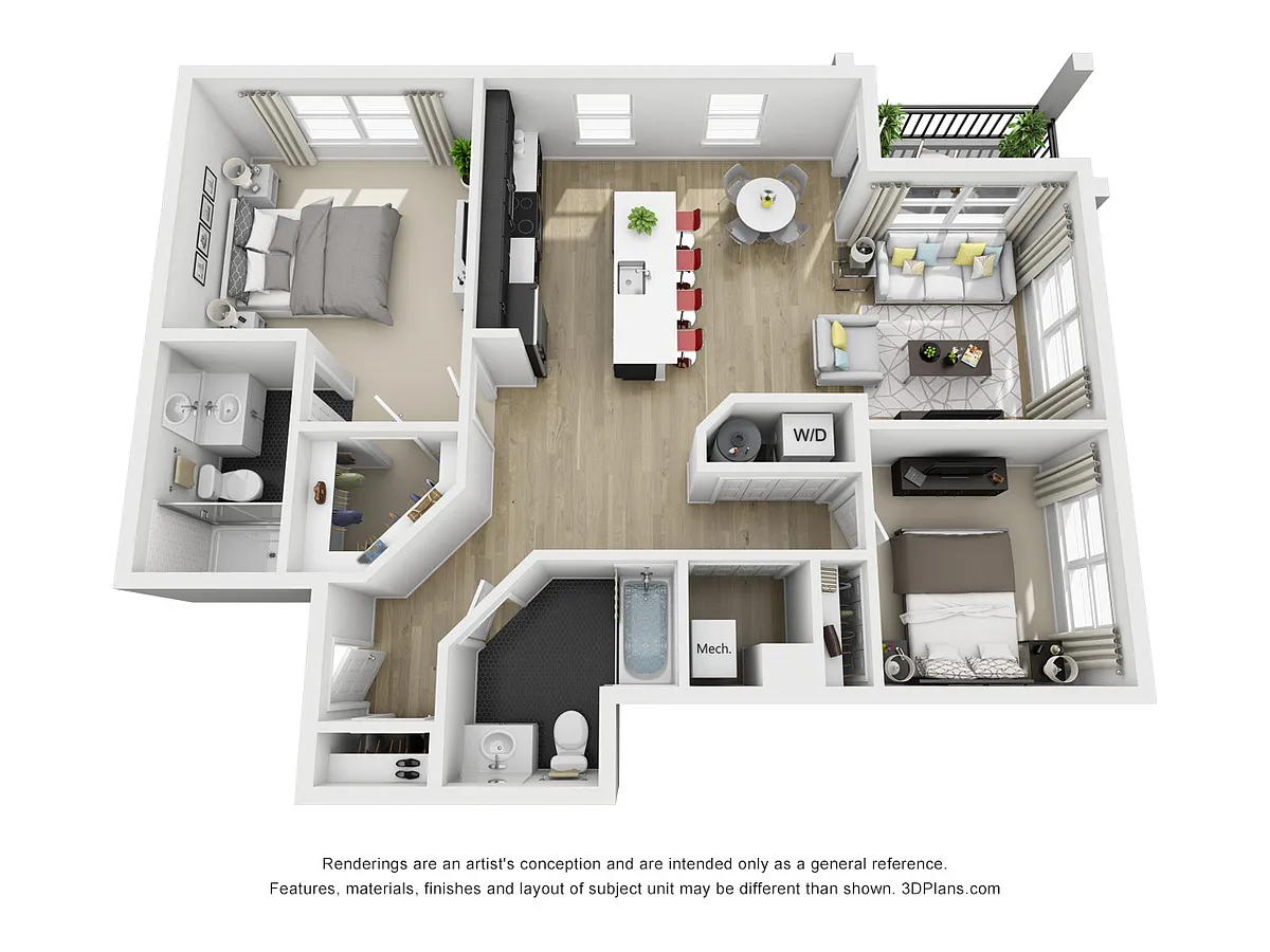 Floor plan A - 2 Bedroom & 2 Bath Corner Apt Home