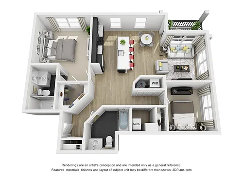 Floor plan A - 2 Bedroom & 2 Bath Corner Apt Home
