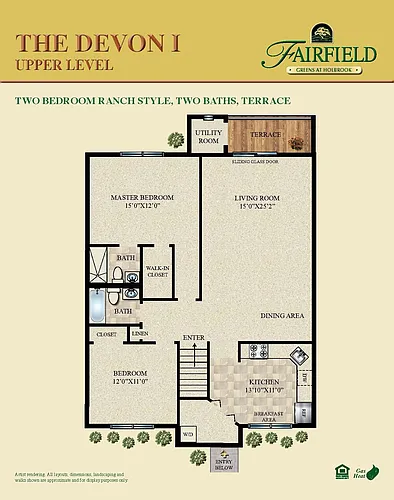 Floor plan 2BR 2BTH DEVON I UPPER
