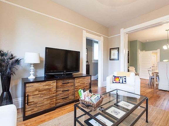 Living room open to dining room