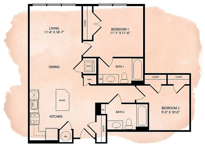 Floor plan Portland Flats B1 1 Bed Den 2 Bath