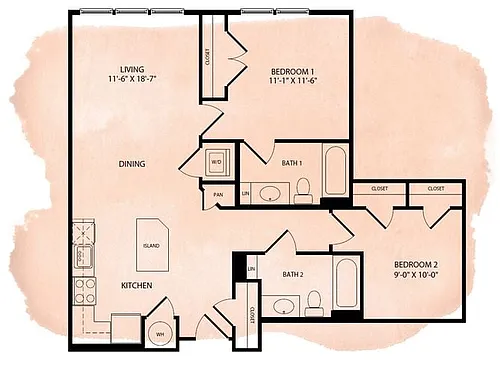 Floor plan Portland Flats B1 1 Bed Den 2 Bath