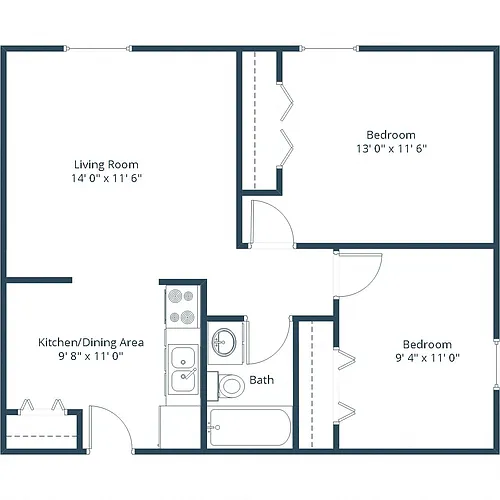 Floor plan Two Bedroom 21A