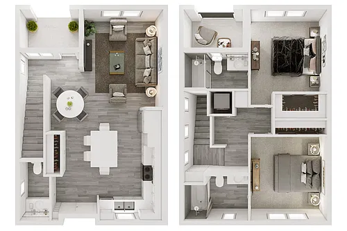 Floor plan 2 Bedroom + 2.5 Bath Townhouse