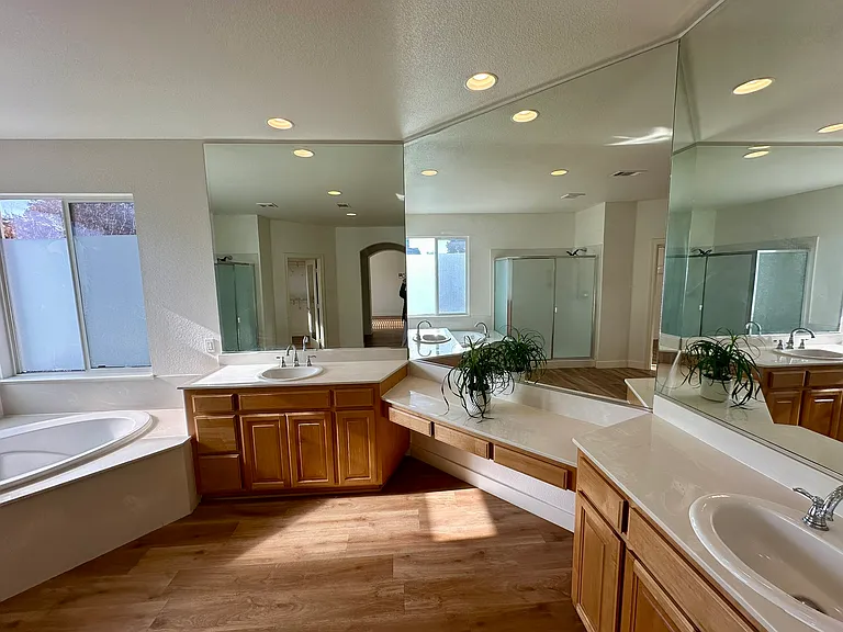 Upstairs:
Master Bathroom with double sinks