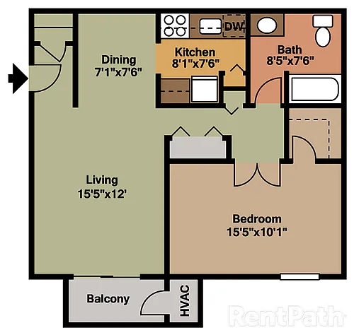 Floor plan 101 - 1 Bdrm, 1 Bath
