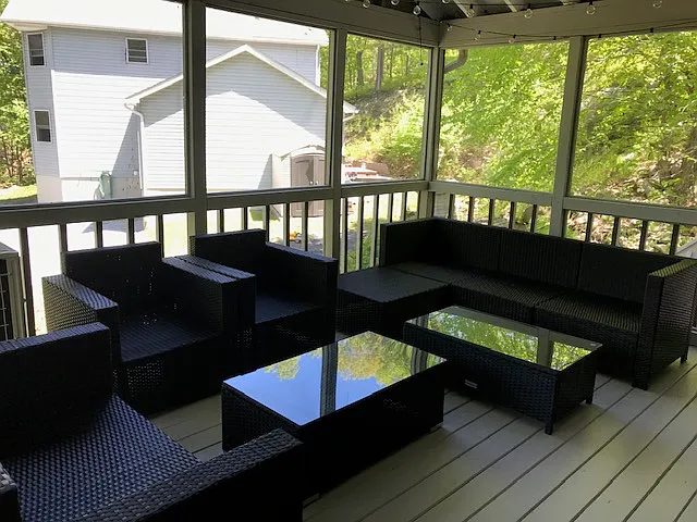 Same porch showing how furniture could be used in the space
