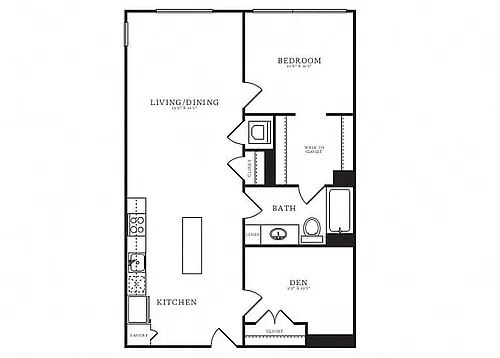 Floor plan 1 Bed/1 Bath Den-B14