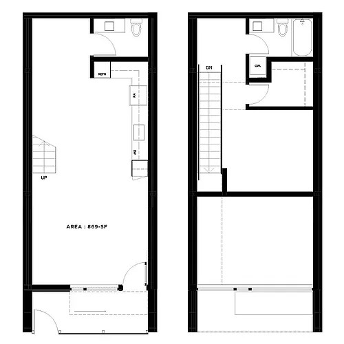 Floor plan 1 Bed, 1.5 Bath - Apt B Townhouse