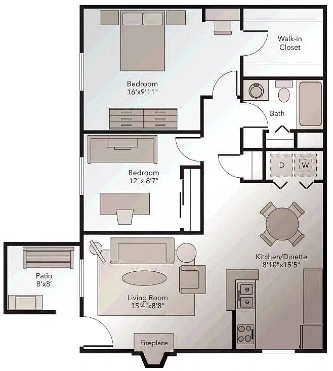 Floor plan Two Bedroom One Bath