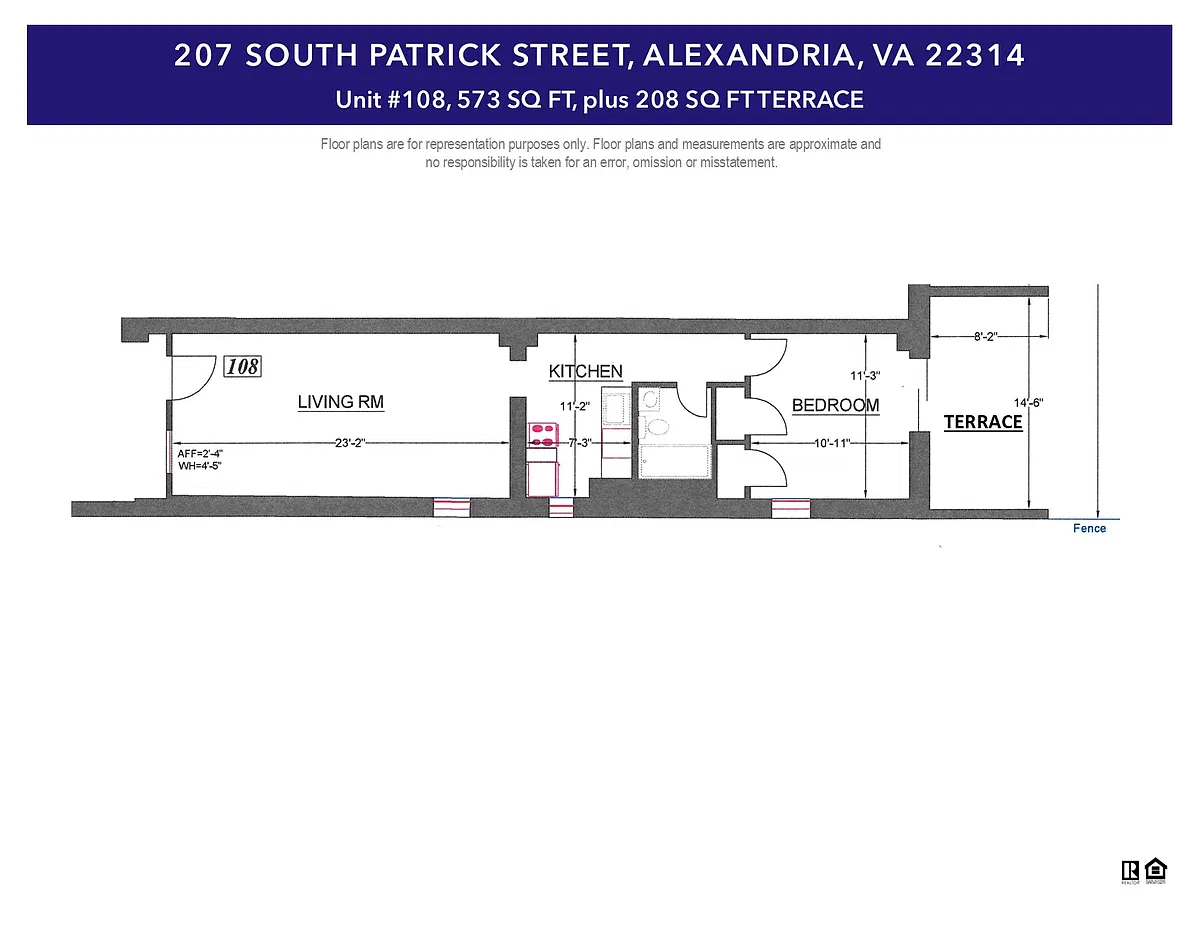 Floor plan 108-1 BR-1BA w patio