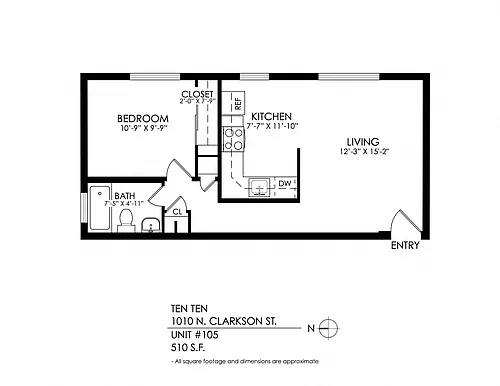 Floor plan 1 Bedroom-Hardwood