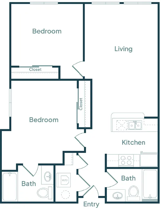 Floor plan 2 Bedroom 2 Bath (C)