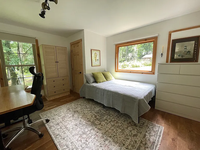 Bedroom, full-size bed, electric adjustable desk